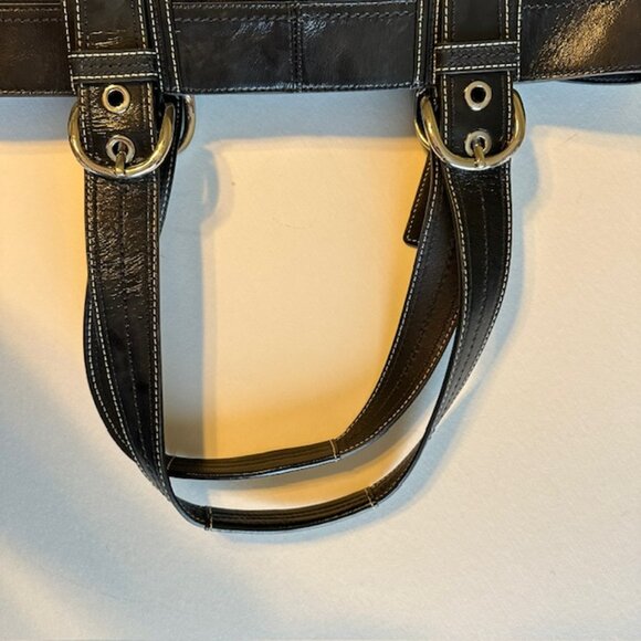 Coach Handbag - Black Soho Signature Tote Patent Leather Trim - Like New - Picture 4 of 11
